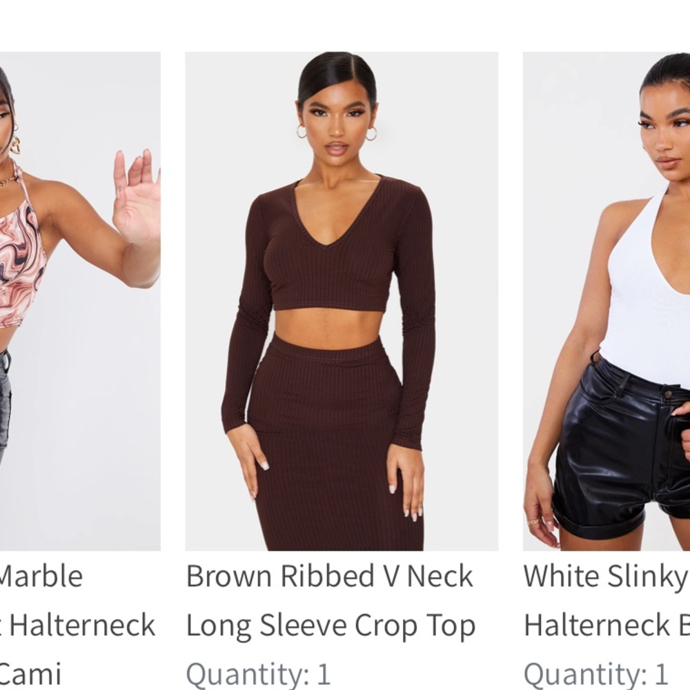 PrettyLittleThing Brown long sleeve crop top
